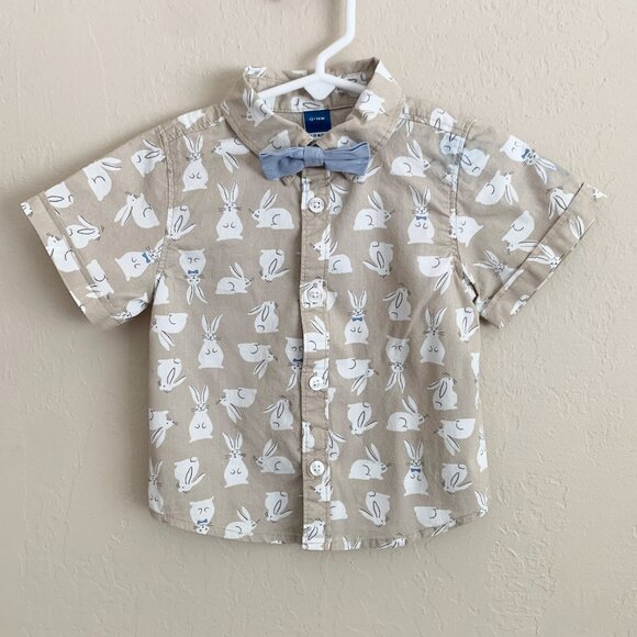 Old Navy Button Down Shirt with Bow Tie • Bunnies • 12-18 Months - Picture 1 of 2